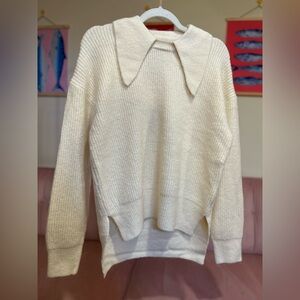 Elegant Cream Sweater with Unique Collar